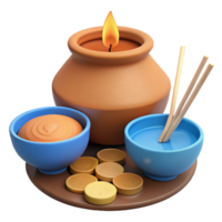 3D Render of a Ritual Setting with Candle, Incense, and Offerings png