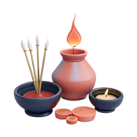 3D Render of Candle, Incense Sticks, and Wooden Discs png