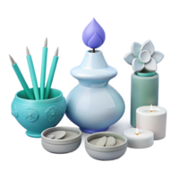 Ceremonial Objects, Candles, and Incense Sticks on a Table png