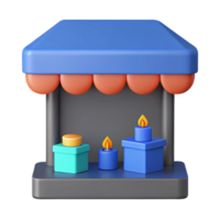 3d Renderização do uma pequeno mercado impedir com velas e uma presente caixa png