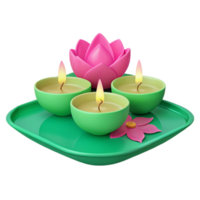 Three Candles and a Lotus Flower on a Green Tray png