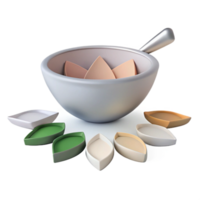 3D Render of a Bowl and Small Dishes in a Circular Pattern png