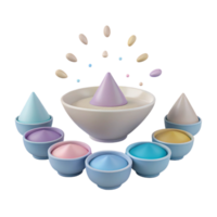 Pastel Colored Cones and Bowls with Sand png