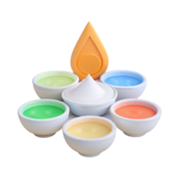 3D Rendered Colorful Bowls with a Yellow Flame Icon png