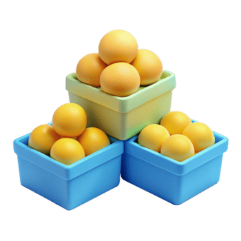 3d rendido amarelo esferas dentro azul e verde quadrado caixas png