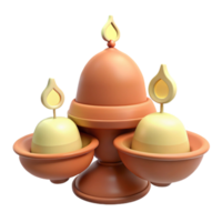 Three Candles in Clay Holders, 3D Render png