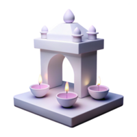 3D Render of a White Temple with Lit Candles png