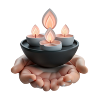 Four Candles in a Bowl Held by Hands png