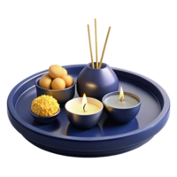 Blue Tray with Candles, Incense, and Small Bowl png