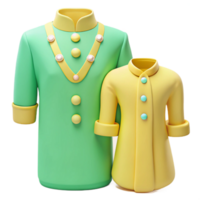 Green and Yellow Button-Up Shirts A Pair of Cute 3D Rendered Outfits png