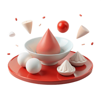 3d rendido cena com vermelho, branco, e bege objetos em uma vermelho bandeja png