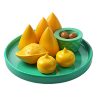 3D Rendered Plate with Yellow Conical Shapes and Brown Objects png