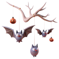 Cute Bats Hanging From Branch with Pumpkins png