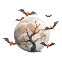 Bats Flying Around a Dead Tree in Front of the Full Moon png