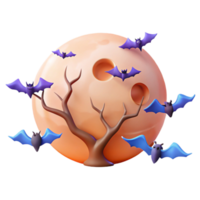 Halloween Bats Flying Around a Full Moon png