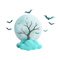 Spooky Halloween Night with Bats and a Bare Tree on a Cloud png