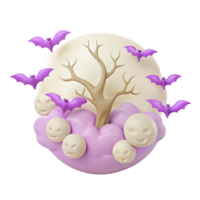 Spooky Halloween Scene with Bats, Tree, and Ghosts png