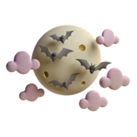 Bats Flying Around a Full Moon with Clouds png