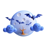 Spooky Halloween Night with Bats, Ghosts, and a Full Moon png