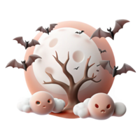 Spooky Halloween Night with Bats, Moon, and Tree png