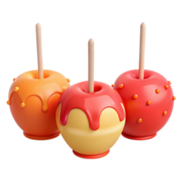 Three Candy Apples with Red and Orange Drizzle png