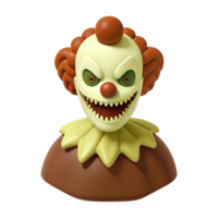 Creepy 3D Clown with Sharp Teeth and Green Eyes png