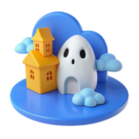 Haunted House 3D Icon with Ghost and Clouds png