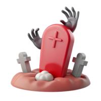3D Rendered Graveyard Scene with Coffin, Cross, and Hands Reaching Out png