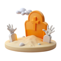 3D Render of a Graveyard with a Headstone and Hand Reaching Out png