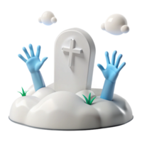 3D Render of a Graveyard with Two Hands Reaching Out of the Ground png