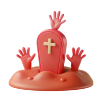 3D Render of a Gravestone with Hands Reaching Out png