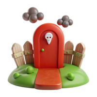 3d desenho animado porta com crânio detalhe e de madeira cerca png