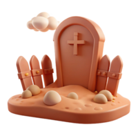3D Rendered Graveyard Scene with Tombstone and Fence png