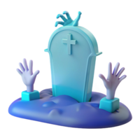3d rendere di un' cimitero con un' lapide e mani raggiungendo su png