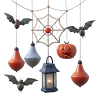 Halloween Decorations Bats, Web, Pumpkin, and Lantern png