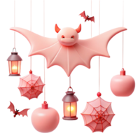 Spooky Halloween Decorations with Bats, Lanterns, and Spiderwebs png