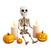 Spooky Skeleton with Pumpkins and Candles for Halloween png