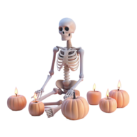 Skeleton Surrounded by Pumpkins with Candles png