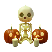 Skeleton with Pumpkins and Candles for Halloween png