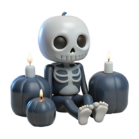 Cute Skeleton Sitting with Pumpkins and Candles for Halloween png