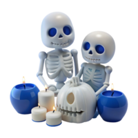 Cute Skeletons with Jack-os-Lantern and Candles for Halloween png