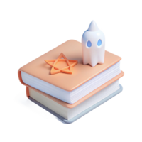 3D Rendered Stack of Books with Ghost and Star png