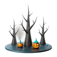 Spooky Halloween Scene with Jack-os-Lanterns and Bare Trees png