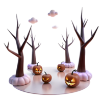 Spooky Halloween Jack-O-Lantern Scene with Bare Trees png