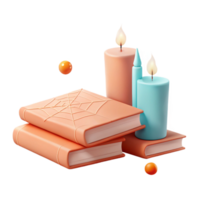 Stack of Books with Candles and Spiderweb png