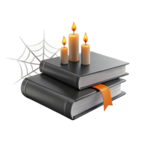 Spooky Book Stack with Candles and Web png