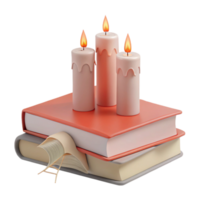Three Burning Candles on Stack of Books png