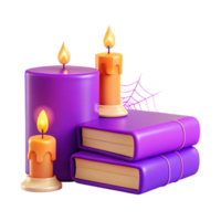 Purple Candles and Stacked Books with a Web png