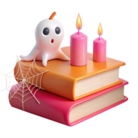 Spooky Stack of Books with Ghost and Candles png