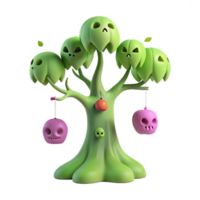 3D Render of a Spooky Tree with Hanging Skull Ornaments png